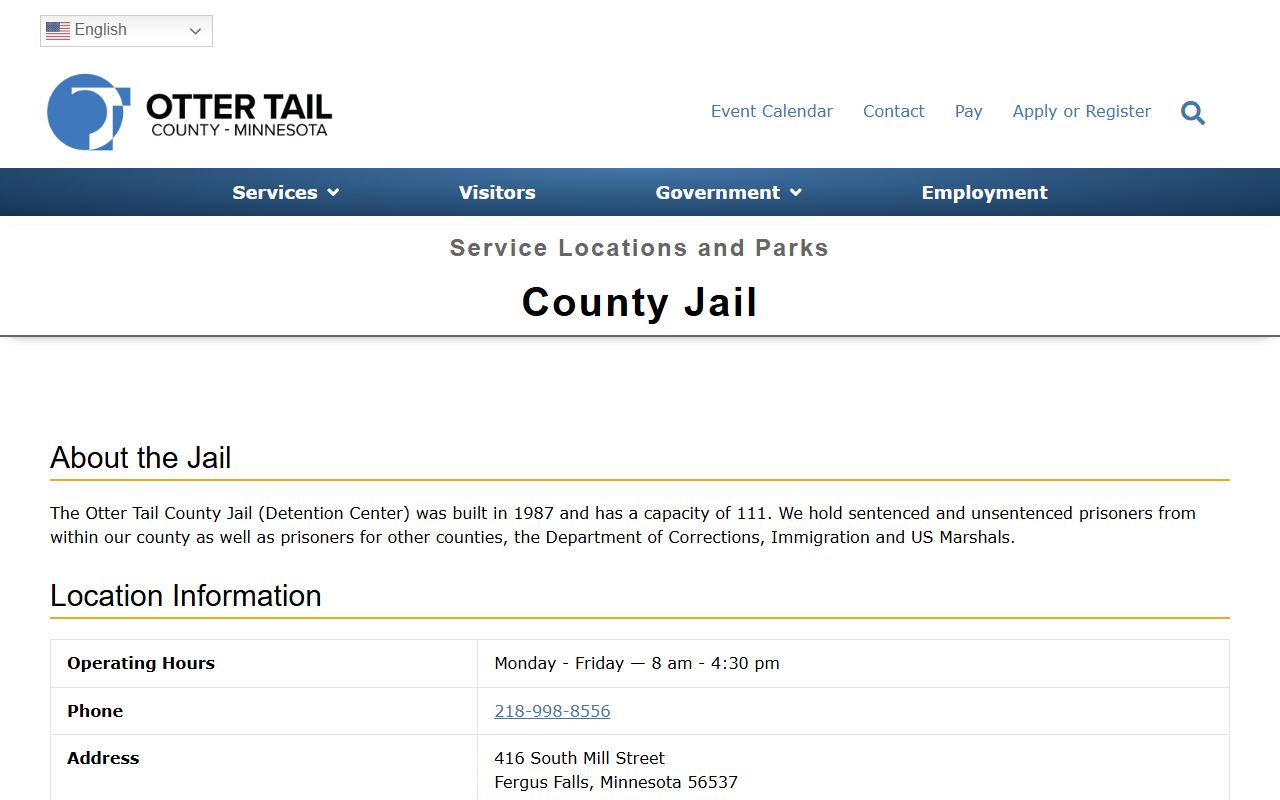 Otter Tail County Jail location page with address and map